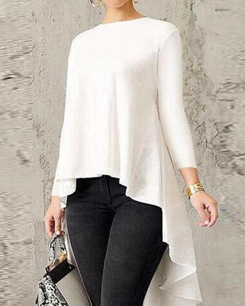 Solid Long Sleeve High Low Top