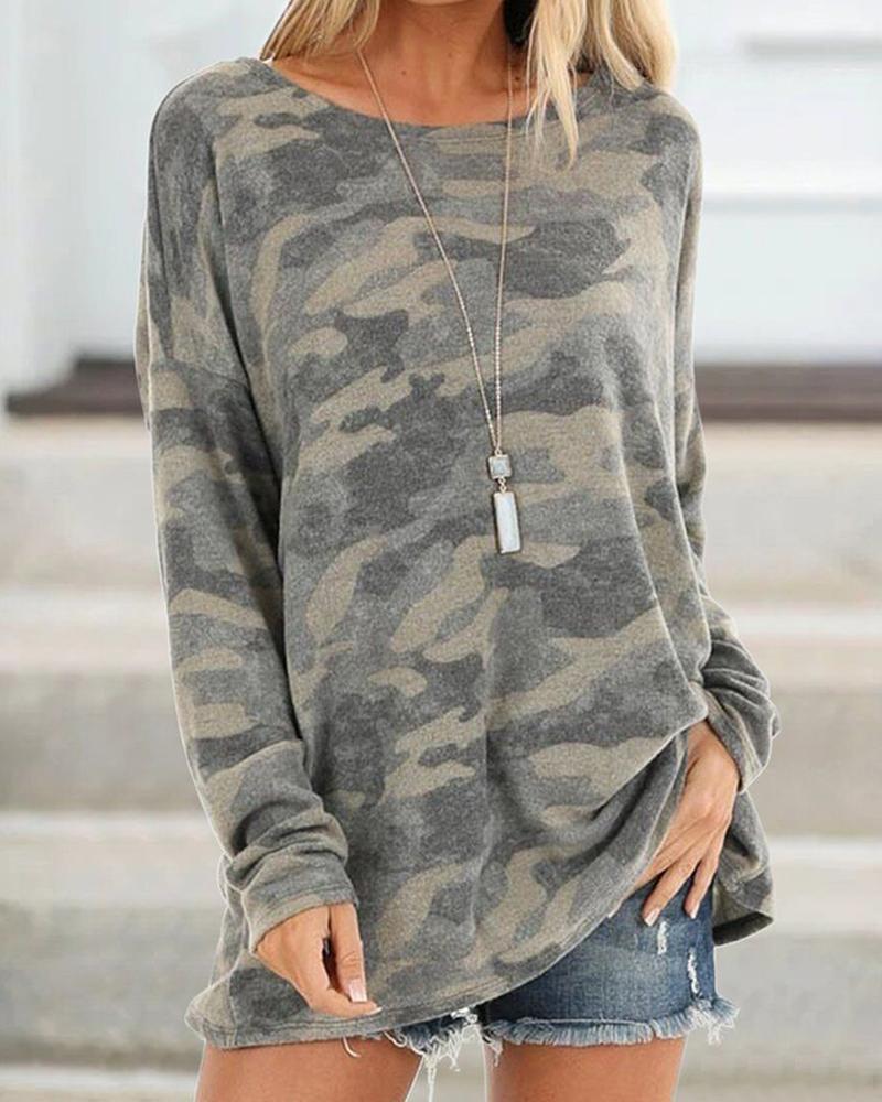 Outlet26 Open Back Oversized Camo Top camoflage