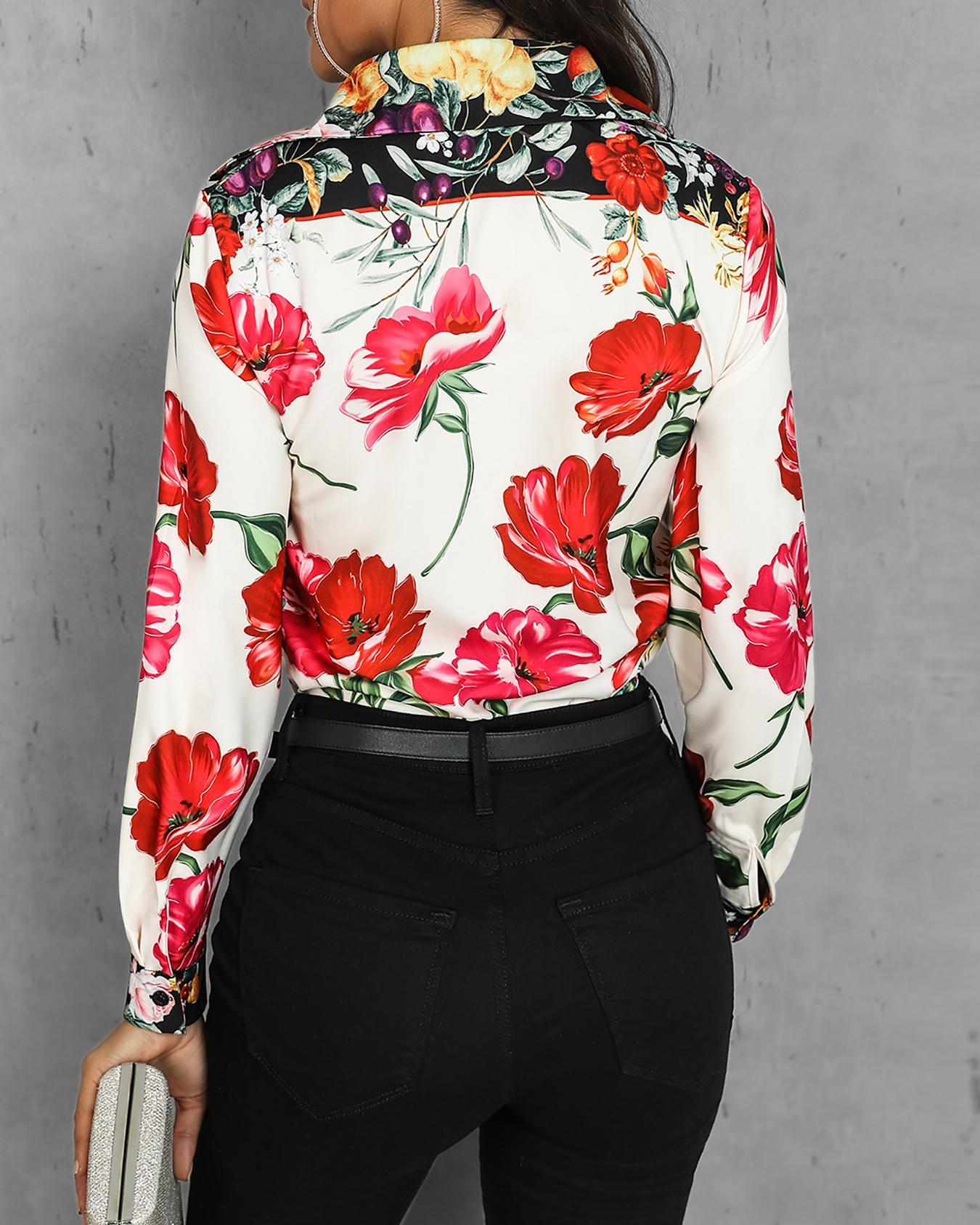 Mixed Floral Print Casual Blouse