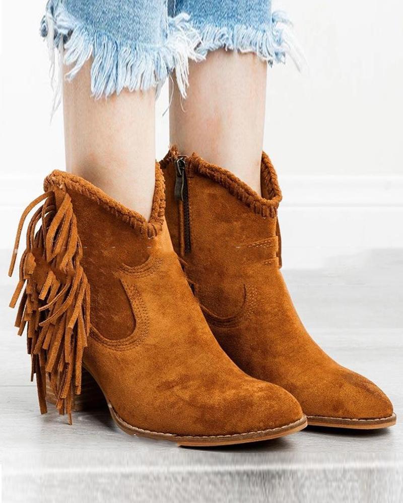 Outlet26 Side Zip Tassle Ankle Bootie brown