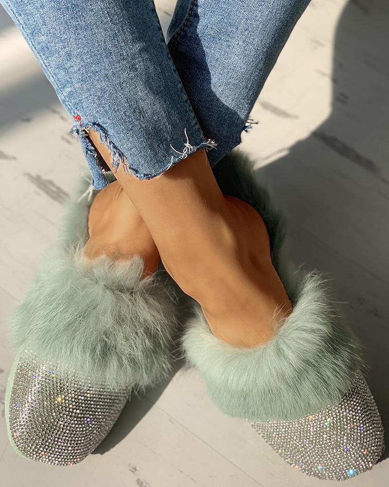 Fluffy Glitter Sequins Flat Shoes