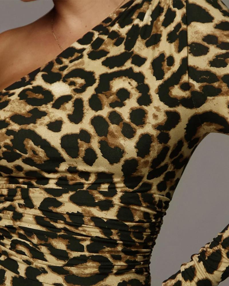 Leopard One Shoulder Bodycon Bodysuit