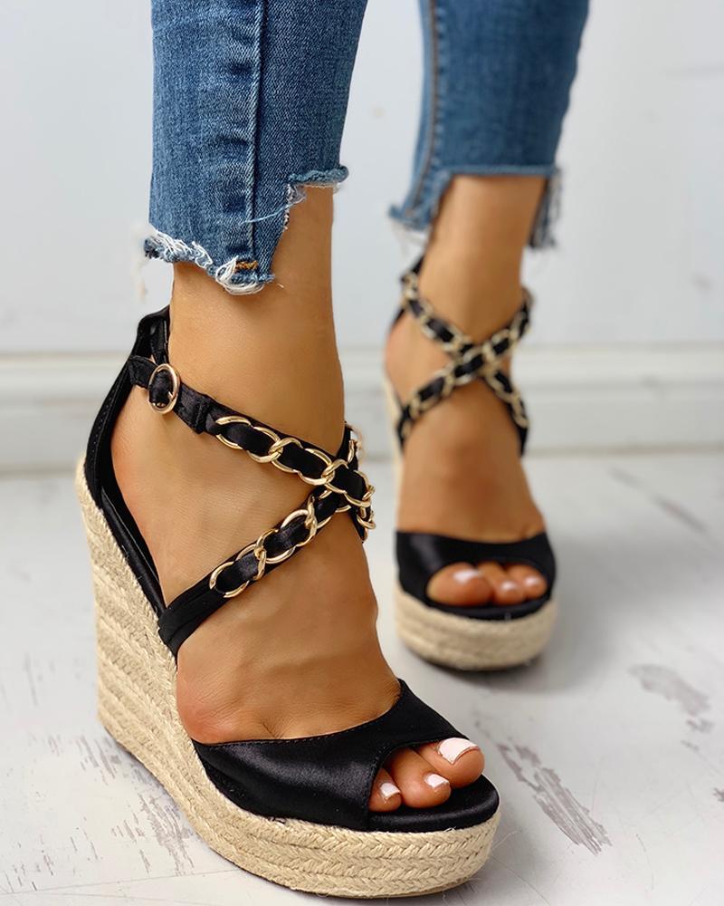 Chain Detail Espadrille Wedge Sandals