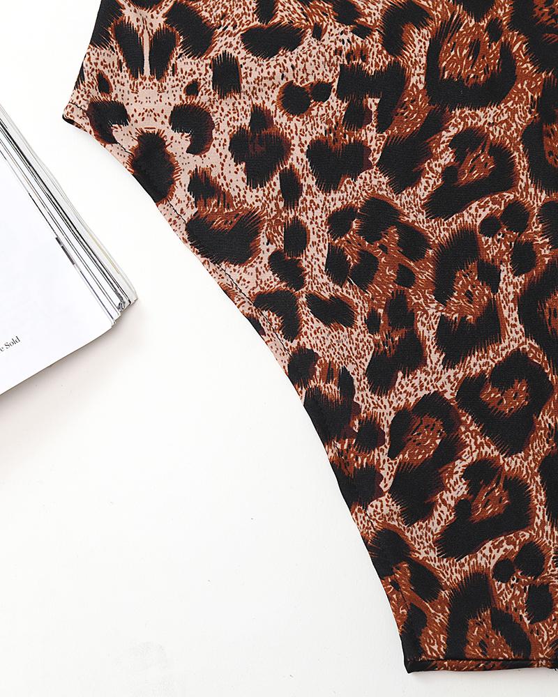 Leopard Print Eyelet Lace-Up Bodysuit