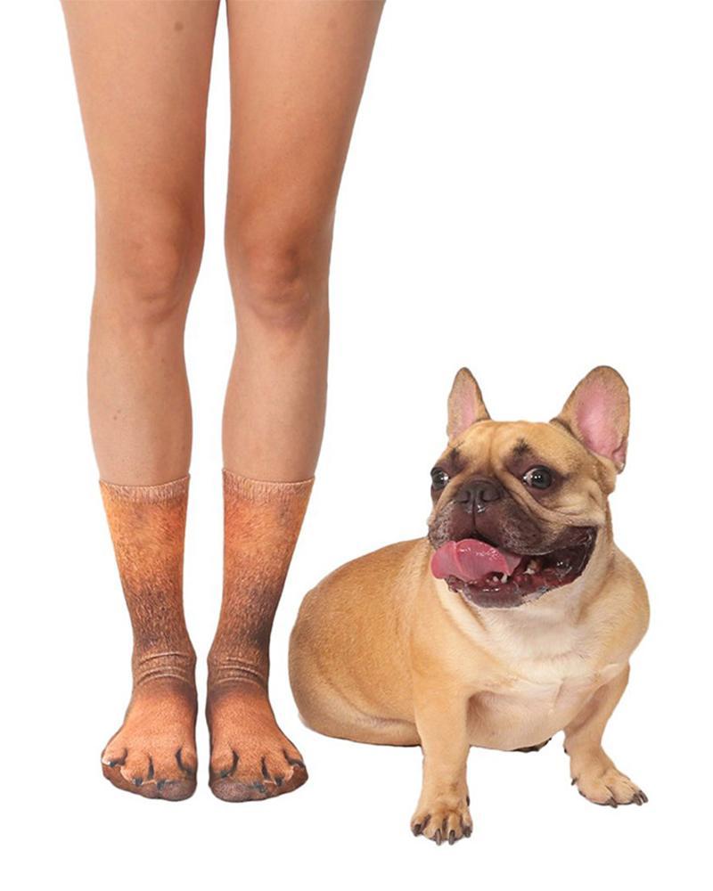 3D Doggy Feet Print Midi Socks