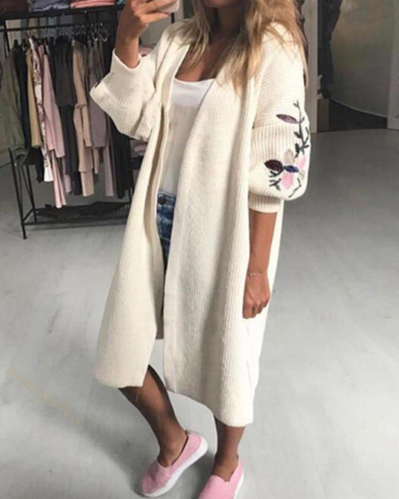 Oversized Embroidered Knitted Long Cardigan