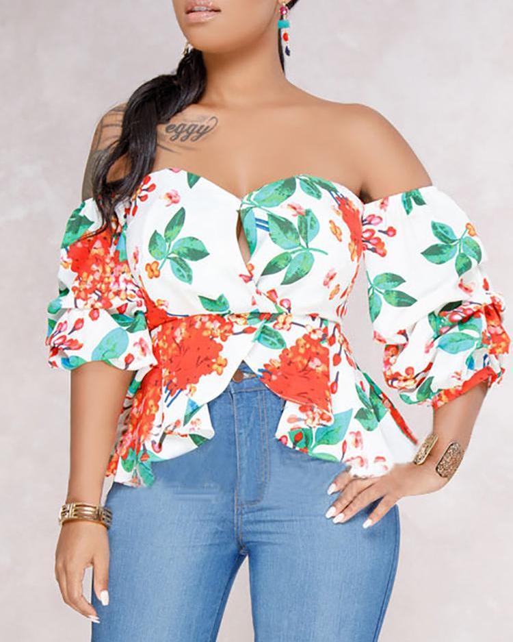 Outlet26 Sweetheart Floral Off Shoulder Ruffle Blouse white