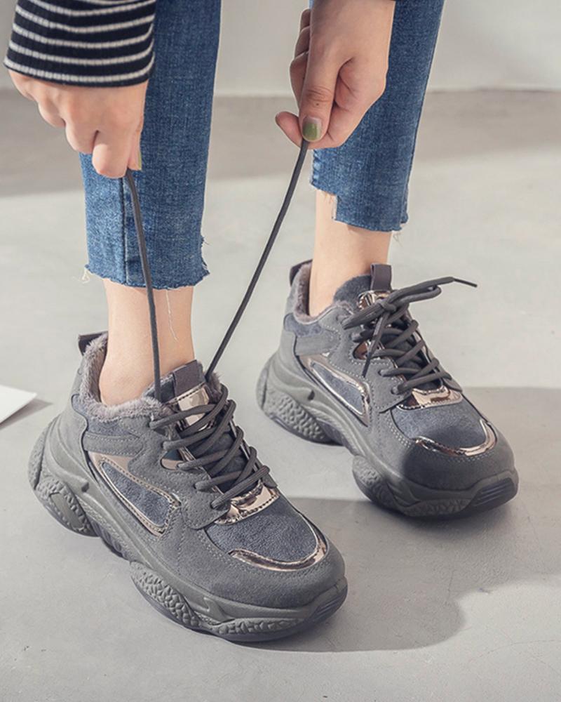 Faux Fur Lined Lace-Up Sneakers