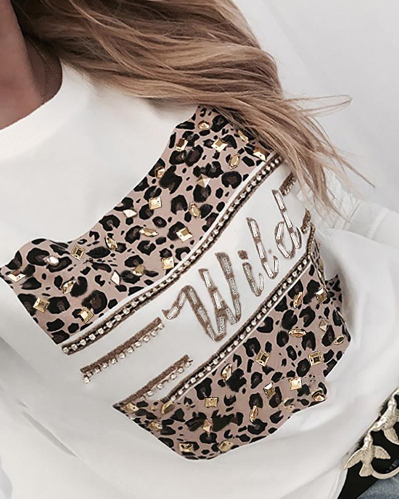 Hot Stamping Leopard Print Round Neck Sweatshirt