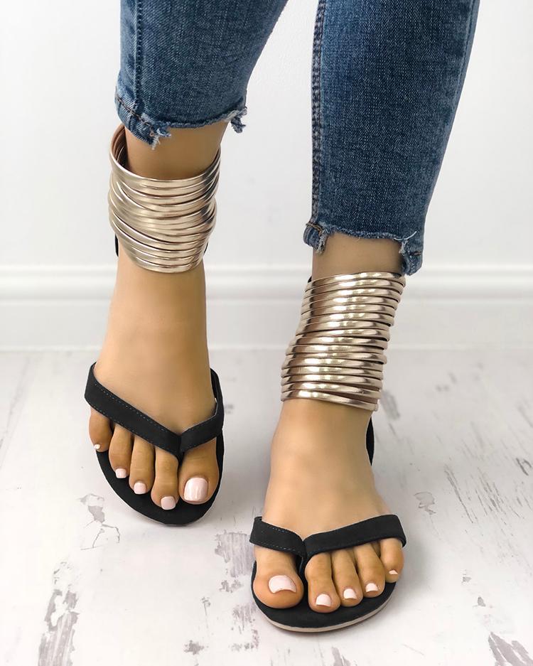 Metallic Embellished Flip Flops Platform Sandals