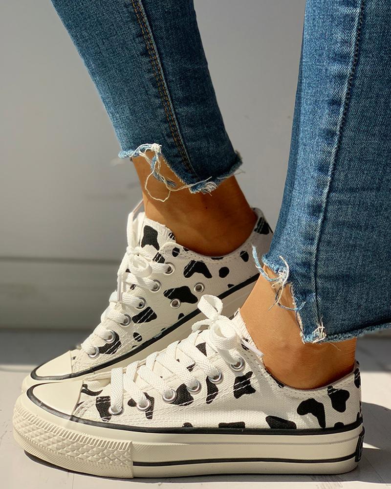 Outlet26 Abstract Print Lace-Up Sneakers white