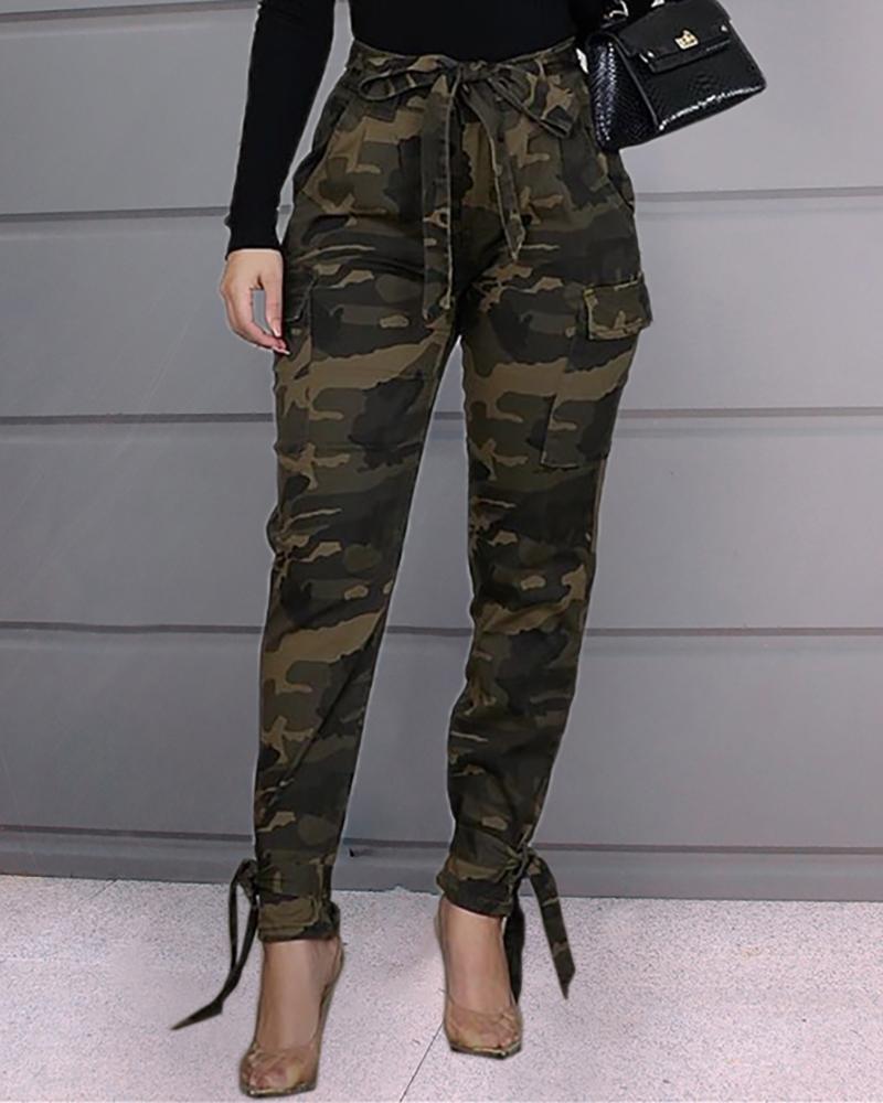 Tied Camouflage Casual Pants