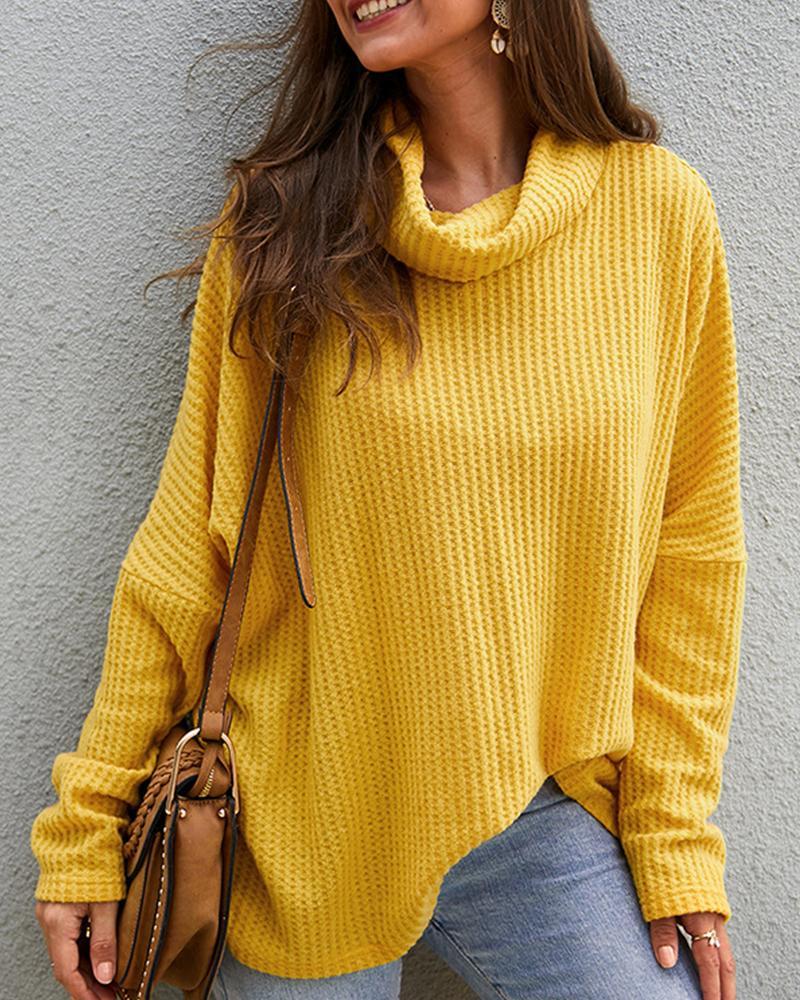 Outlet26 High Neck Loose Knit Sweater yellow