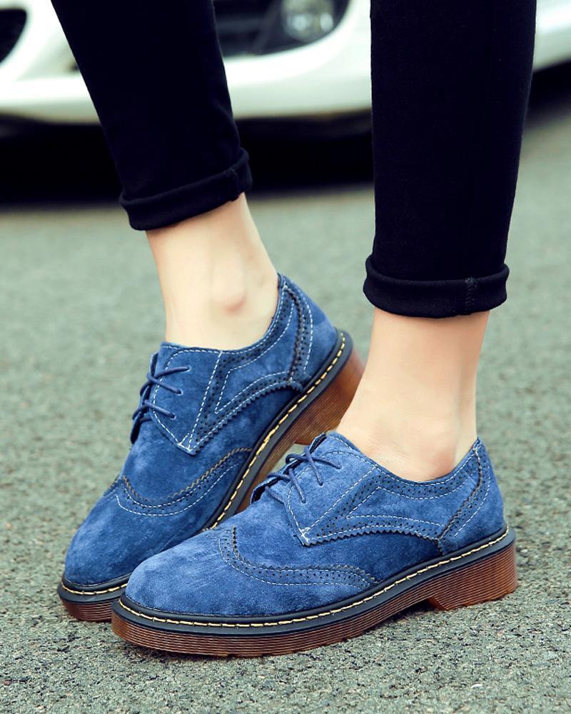 Outlet26 Suede Leather Lace-Up Oxfords blue