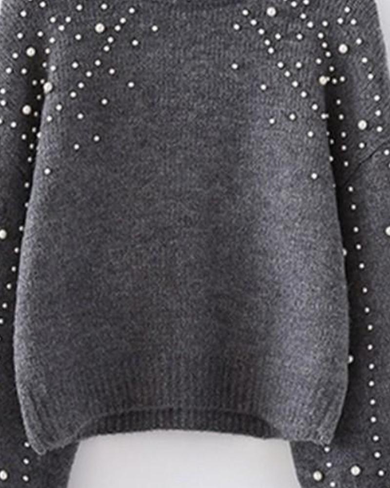 Round Neck Studded Knit Sweater