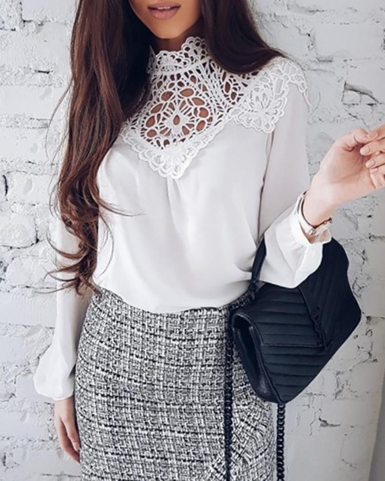 Outlet26 Lantern Sleeve Lace Patchwork Crochet Blouse white