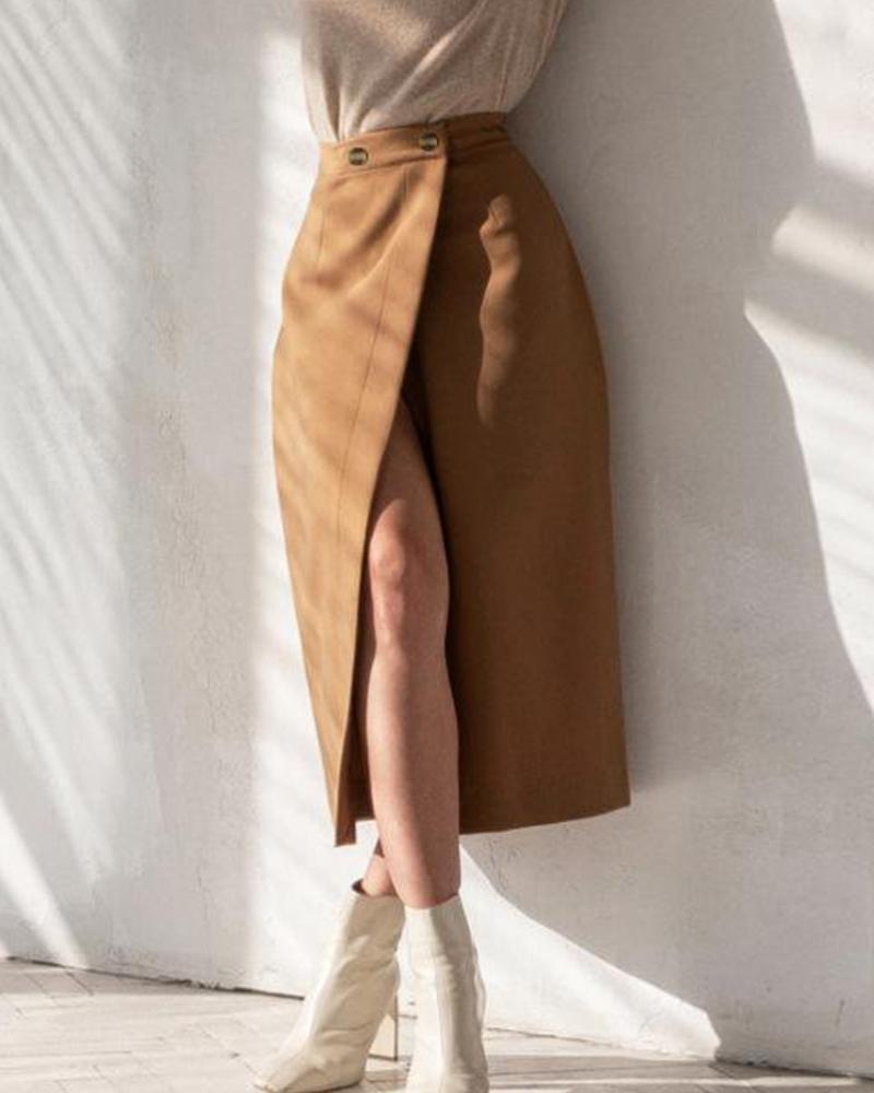 High Waist Slit Midi Skirt