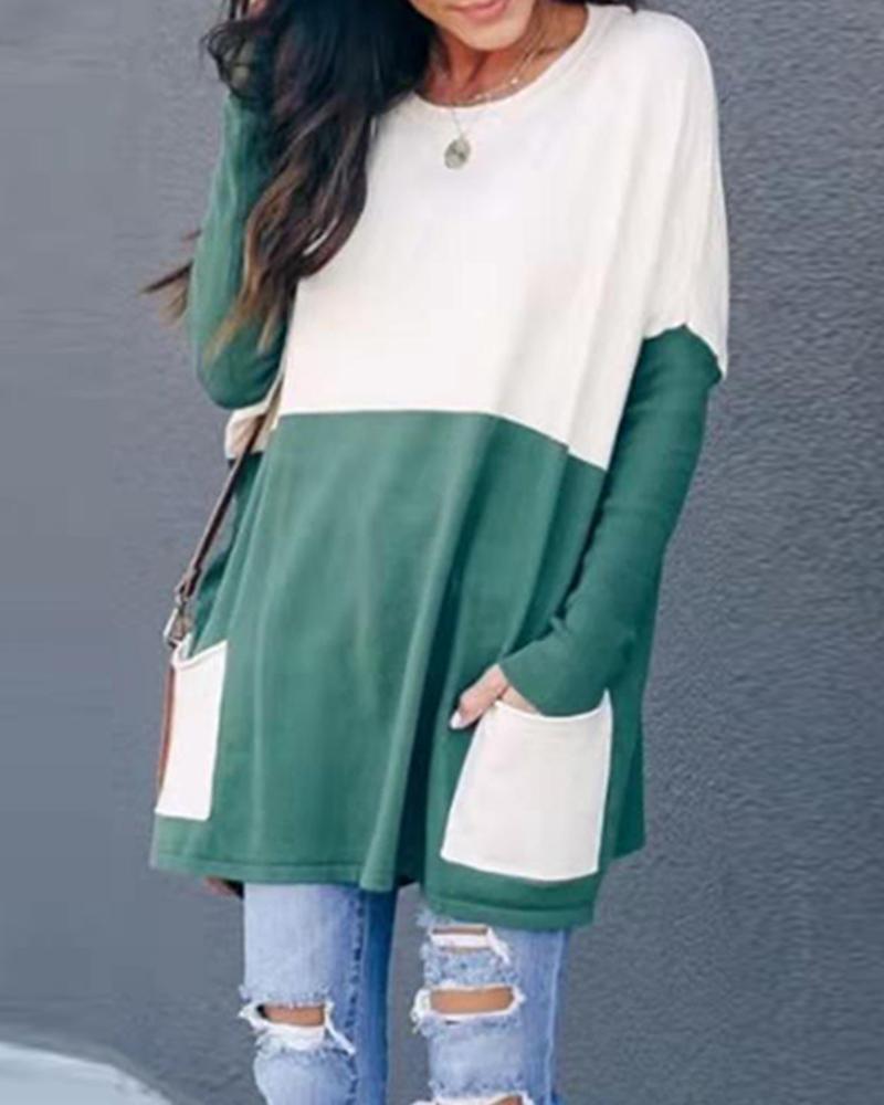 Oversized Contrast Double Pocketed Top