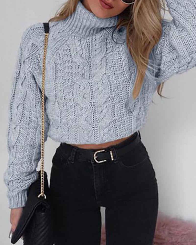 High Neck Rib Knitted Sweater