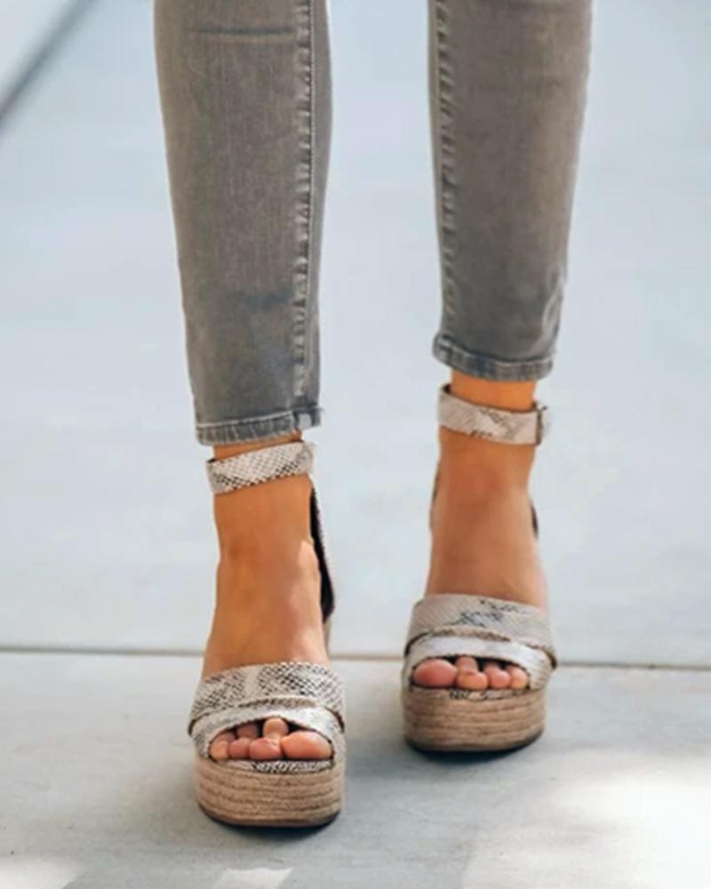 Chunky Heel Linen Sandals