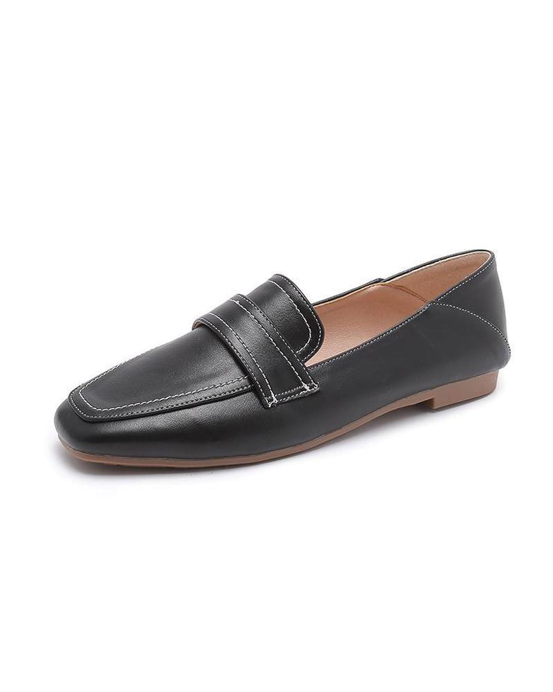 Leather Square Toe Loafers