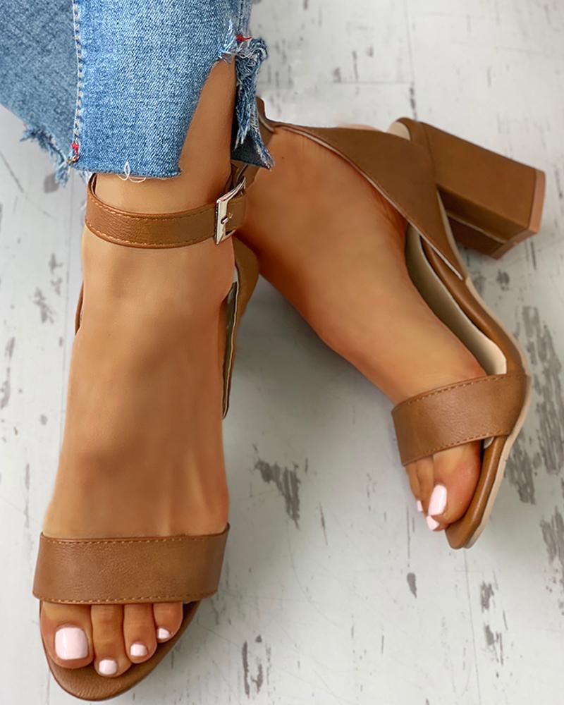 Ankle Buckled Chunky Heeled Sandals