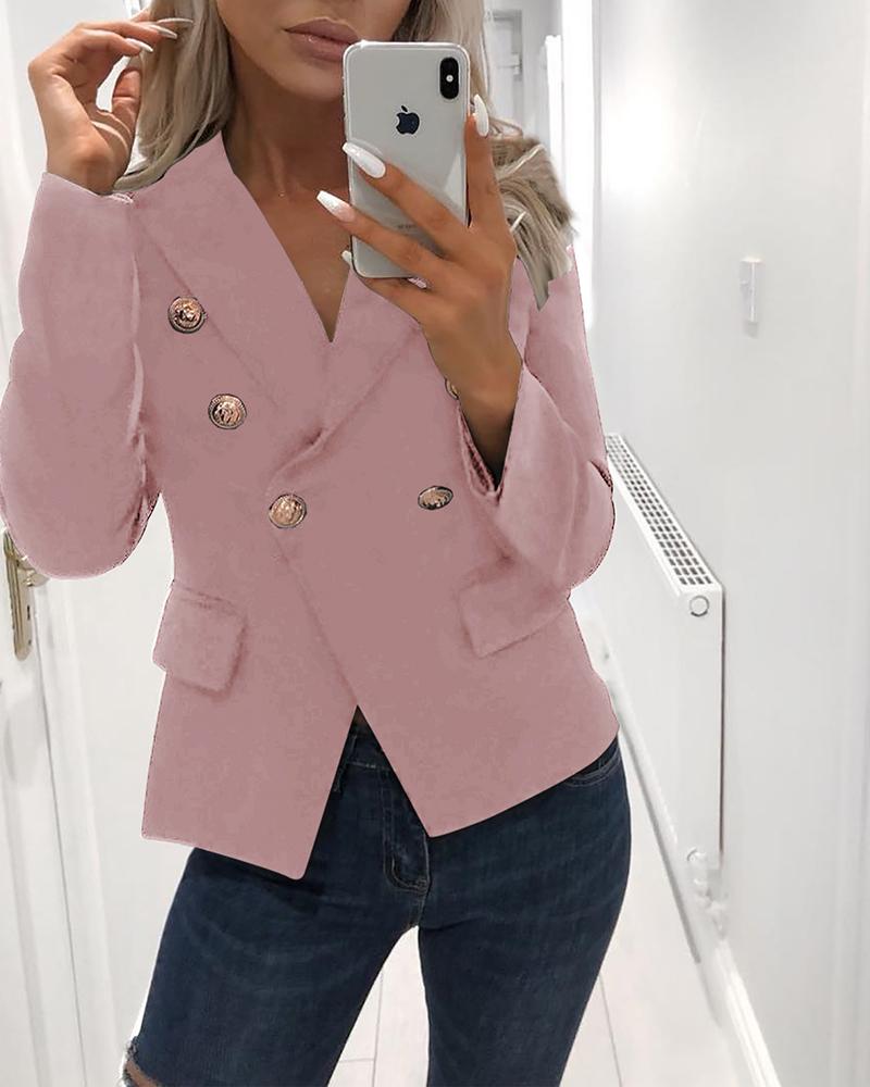Outlet26 Solid Double-Breasted Blazer pink