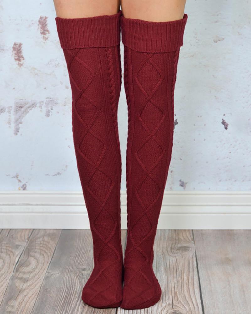 Braided Knit Over The Knee Socks