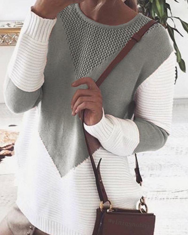 Round Collar Pointelle Long Sleeve Sweater