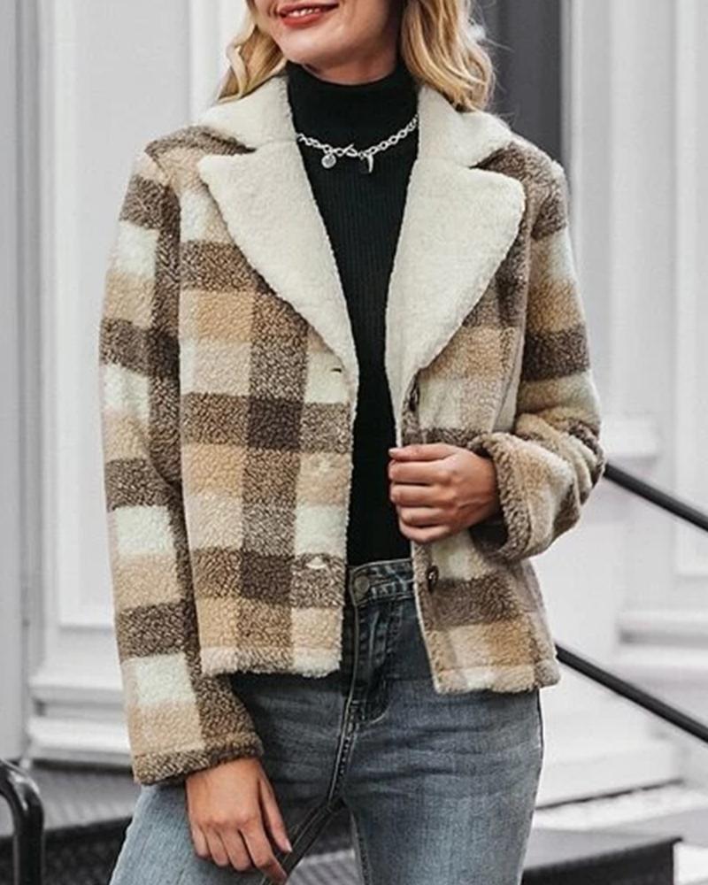 Faux Shearling Lined Plaid Coat
