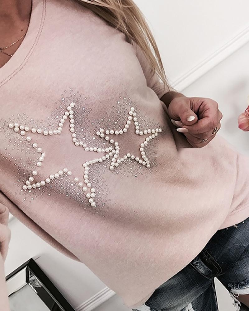 Star Beaded Design Casual Sweatshirt