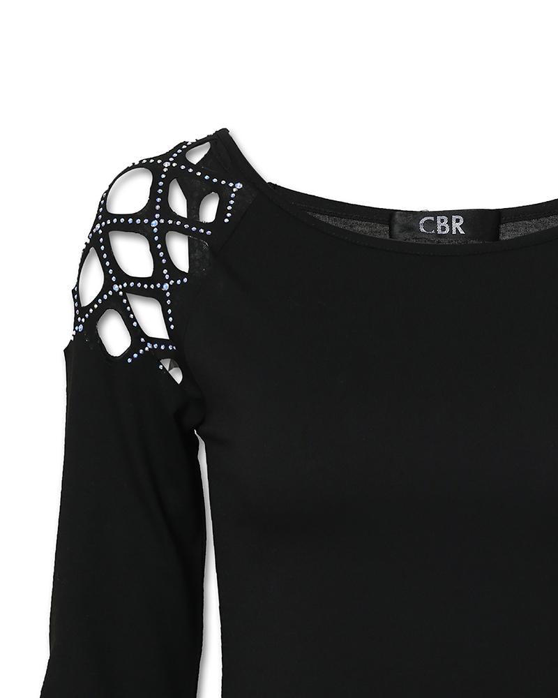 Studded Hollow Out Long Sleeve Top