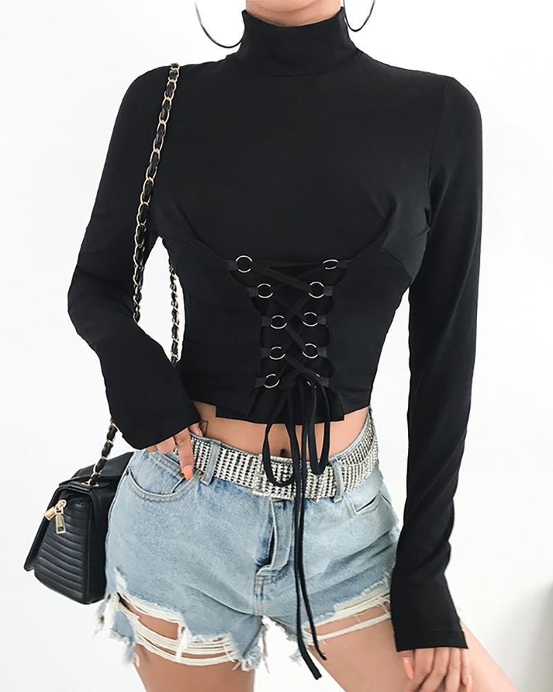 Eyelet Lace-Up Crop Top