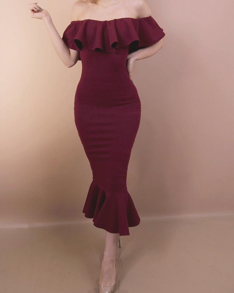 Sexy Flared Off Shoulder Cocktail Party Bodycon Dress