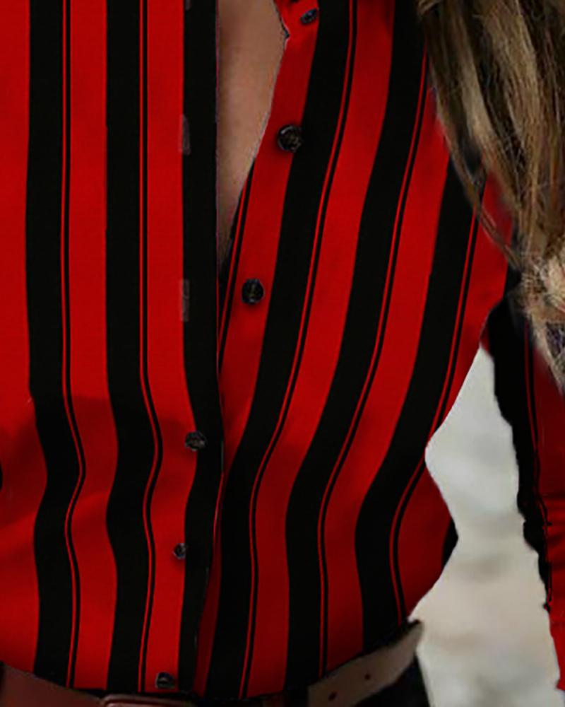 Colorblock Striped Frill Cuff Buttoned Shirt