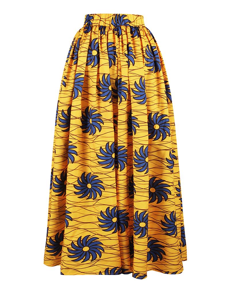 Floral Print Tight Waist Maxi Skirt
