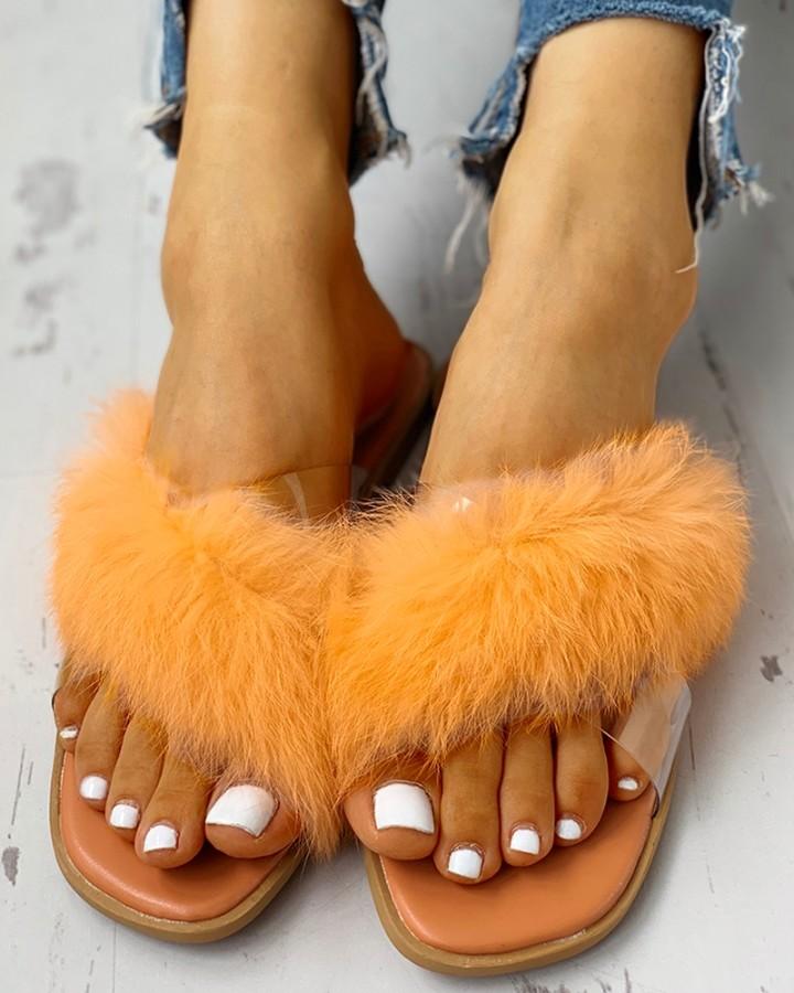 Outlet26 Furry Bell  Open Toed Flat sandals orange
