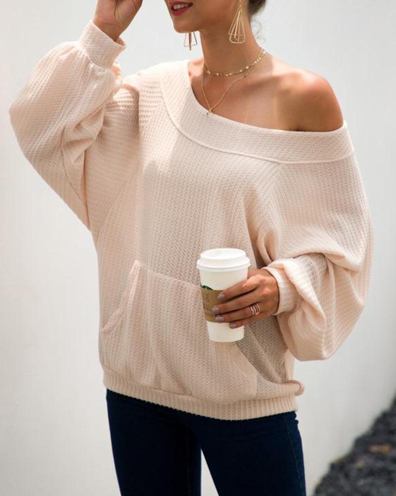 Outlet26 One Shoulder Long Sleeve Sweater Apricot