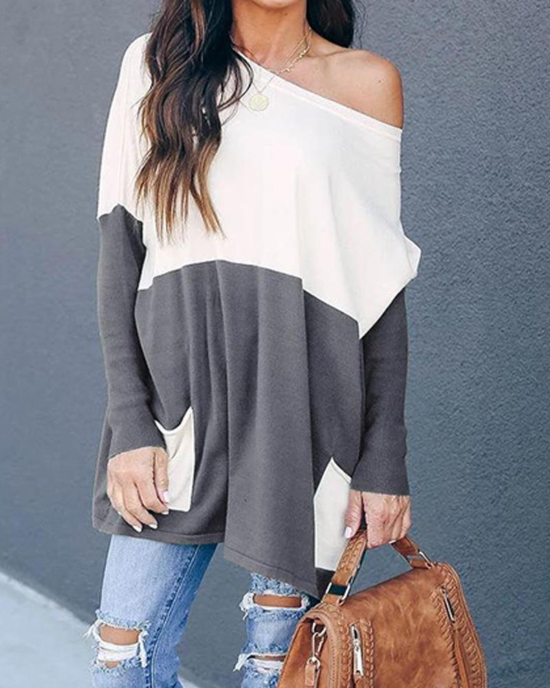 Oversized Contrast Double Pocketed Top