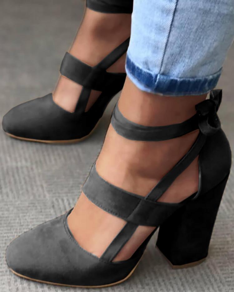 Outlet26 Fashion Caged Chunky Heels Shoes black