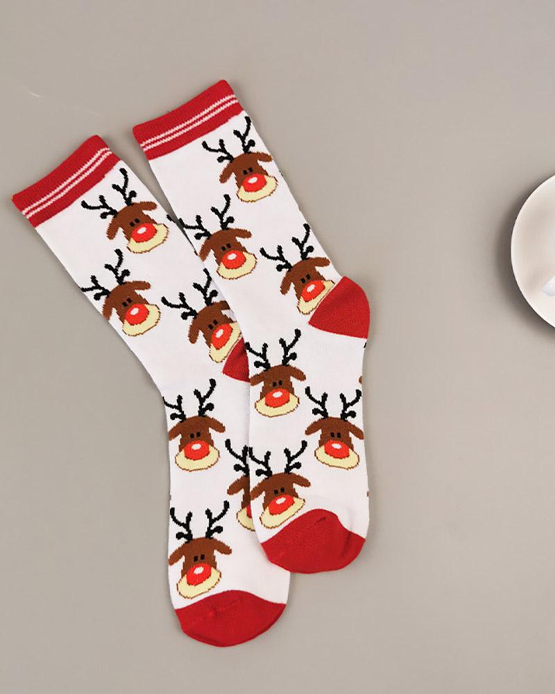 Striped Christmas Pattern Print Socks