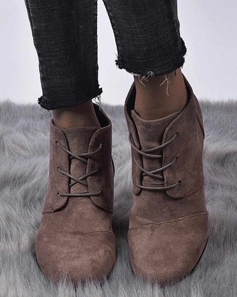Faux Leather Lace-Up Wedge Boots
