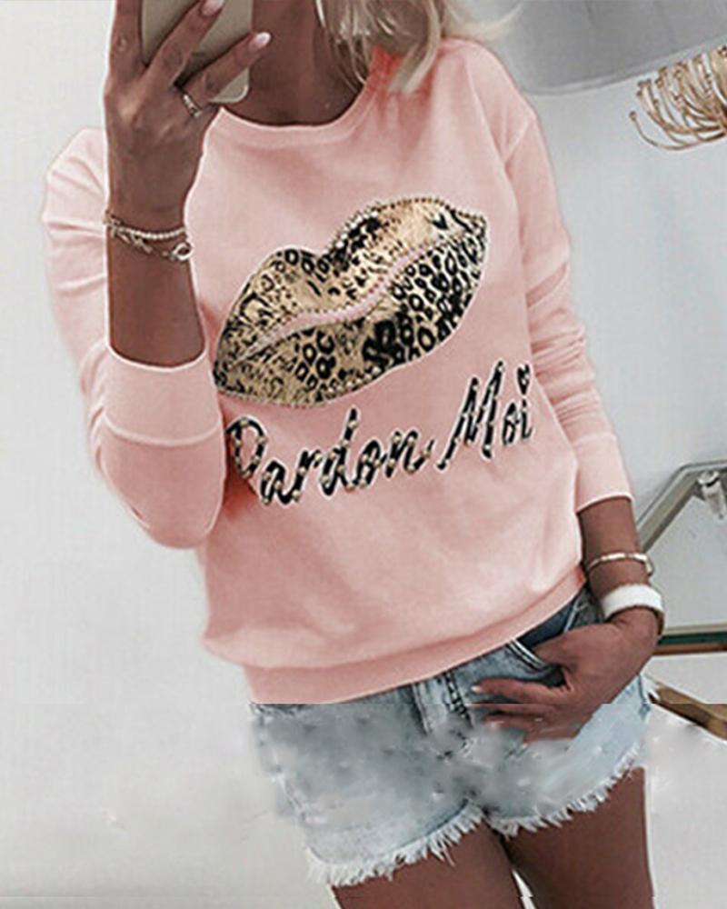Leopard Lip Print Long Sleeve Sweatshirt