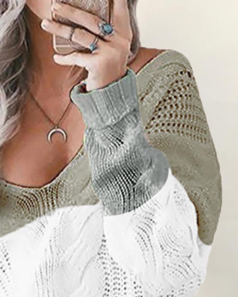 V Neck Colorblock Insert Knitting Sweater