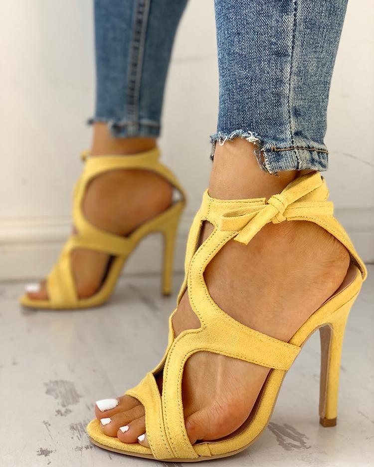 Bow Detail Hollow Out Thin Heeled Sandals