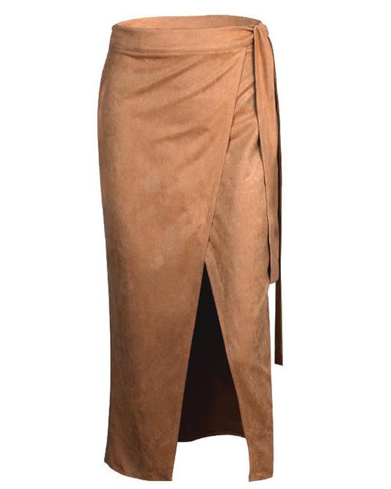 Outlet26 High Waist Wrap Midi Skirt brown