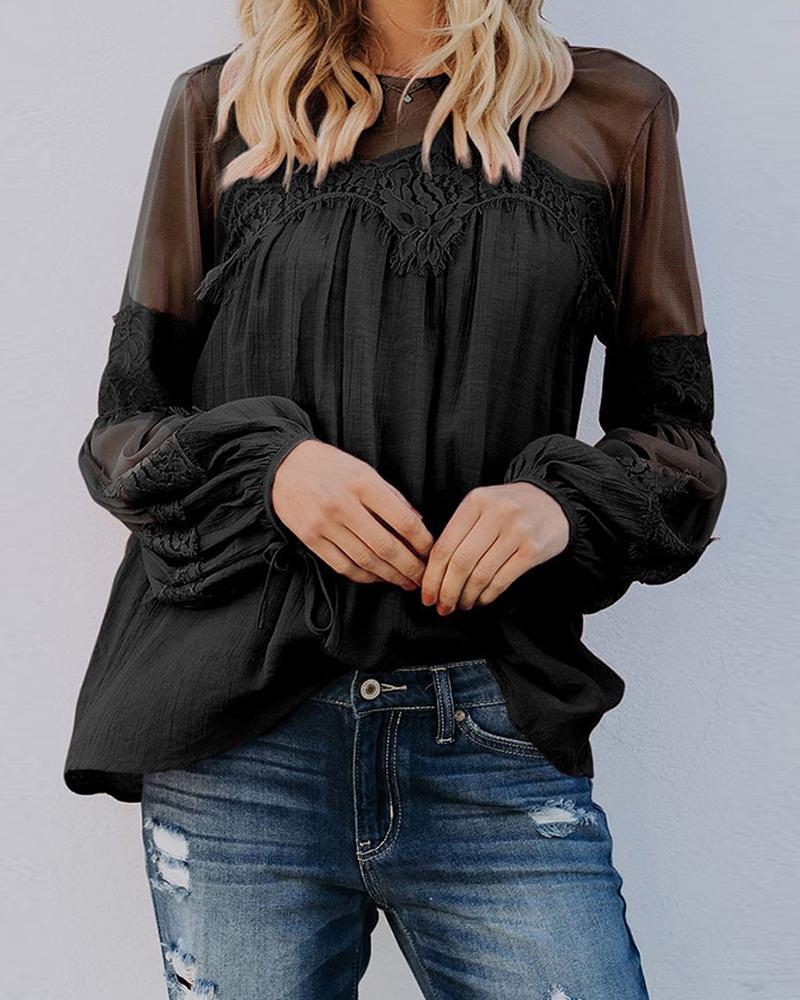 Round Neck Lace Mesh Top