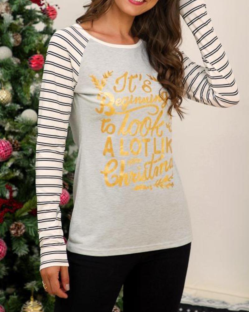 Long Striped Sleeve Holiday Top