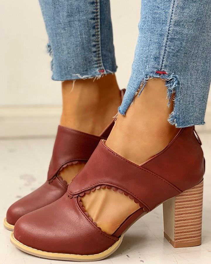 Outlet26 Cutout Chunky Heels Wine red