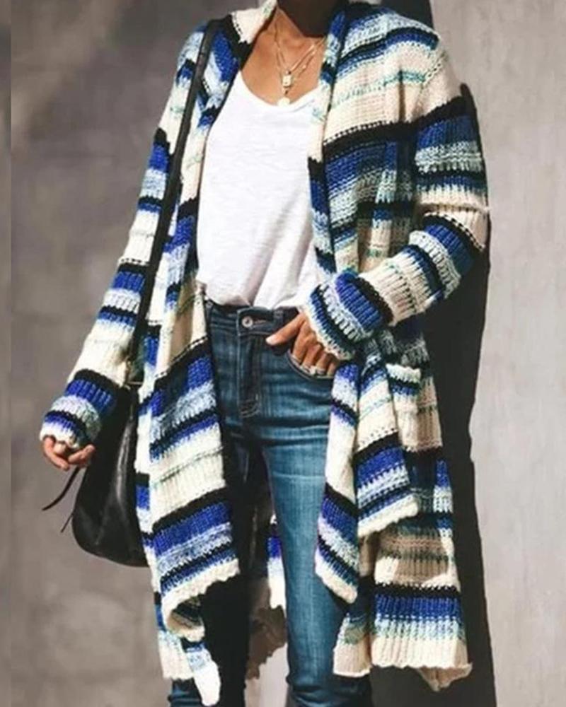 Casual Striped Knitted Long Cardigan